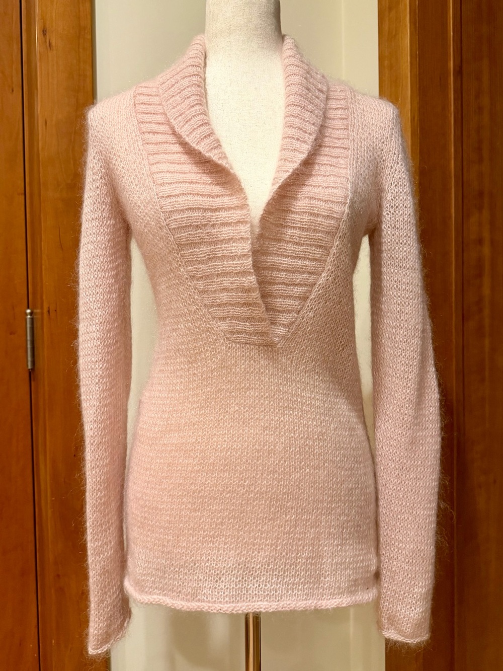 Theory Blush Pink Mohair V-Neck Sweater